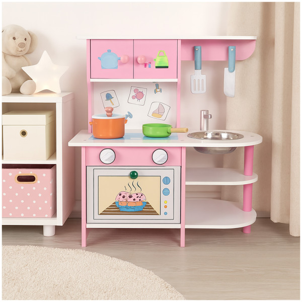 HTI-Line Kinderküche pink mit Backofen und Zubehör Spielküche aus MDF