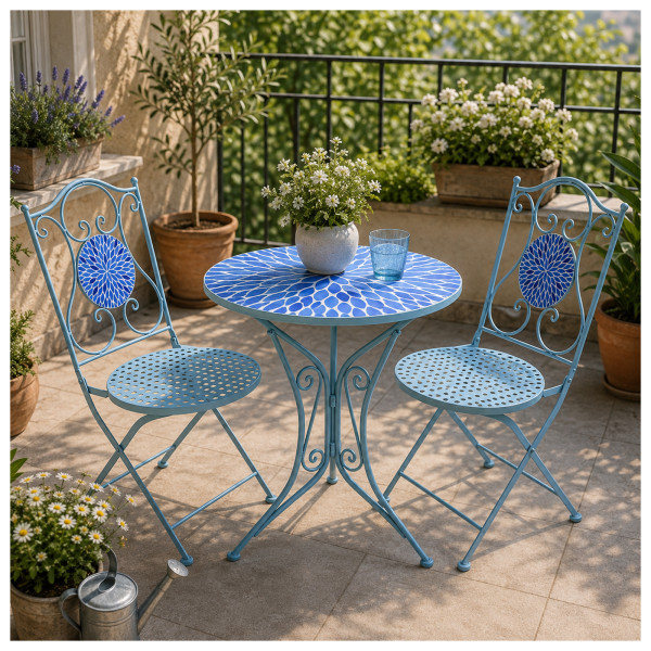 Gartentisch und 2 Stühle Aster "Blaue Blüten"