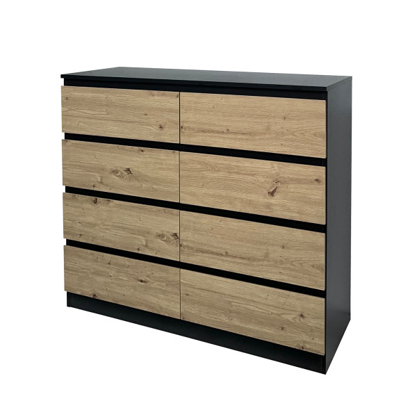 HTI-Living Thekla Schwarz-Artisaneiche Kommode 8 grifflose Schubladen