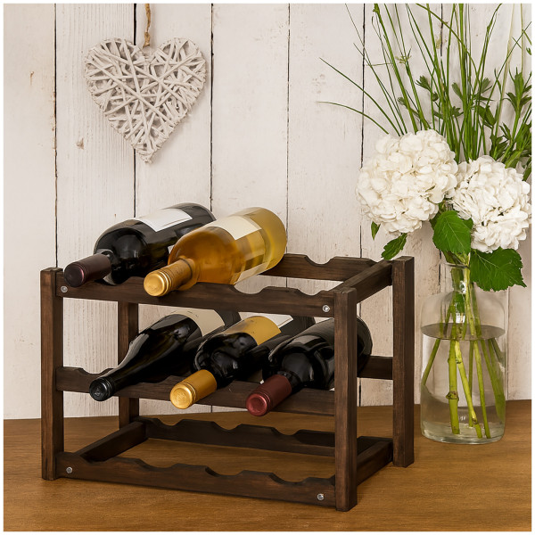 HTI-Living 3 Ebenen, Dunkelbraun Weinregal aus Holz für 12 Flaschen