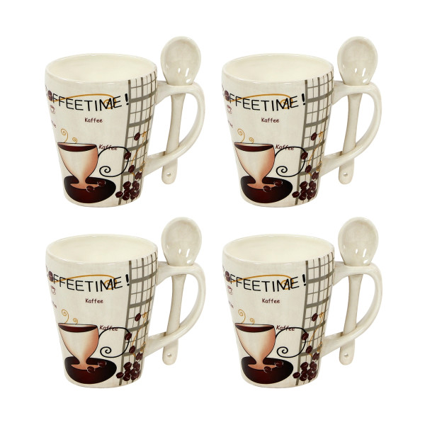 neuetischkultur Coffeetime 4er-Set Kaffeebecher mit Löffel