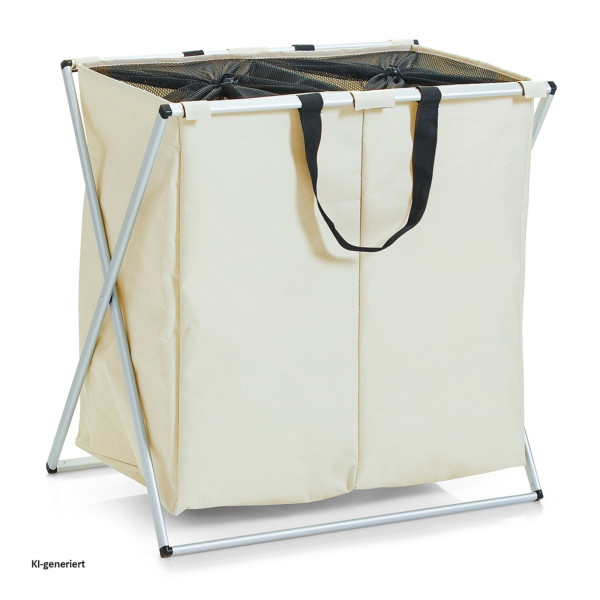Wäschesammler, 2-fach, Polyester/Alu, beige
