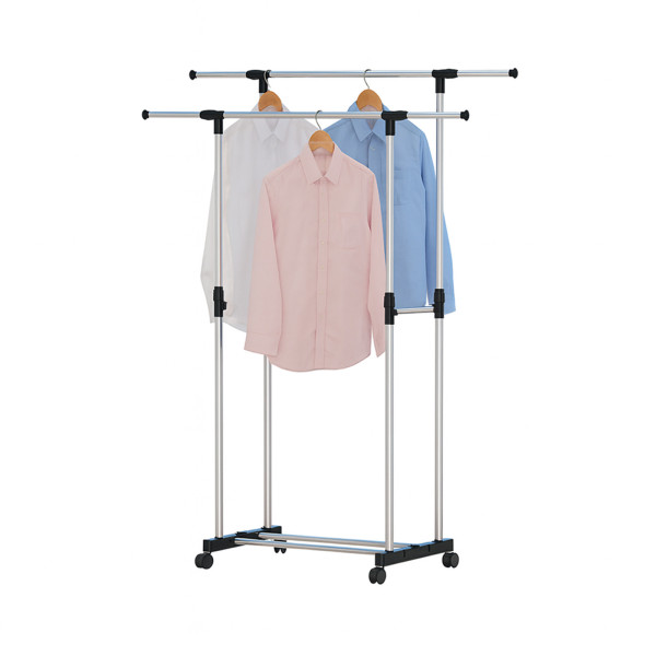 HTI-Living Stabiler Garderobenständer auf Rollen Höhenverstellbarer Kleiderständer mit Doppelstange