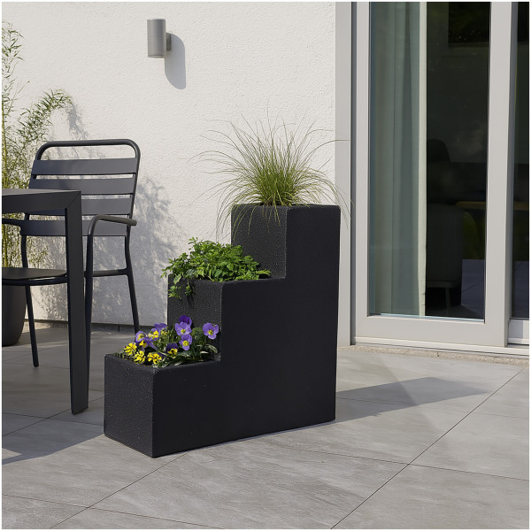 HTI-Living 3-stufiges Pflanzgefäß für Garten u.Terrasse Moderner Blumentopf in Steinoptik