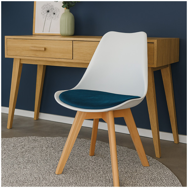 HTI-Living Atlanta Weiß/Blau Esszimmerstuhl Samt