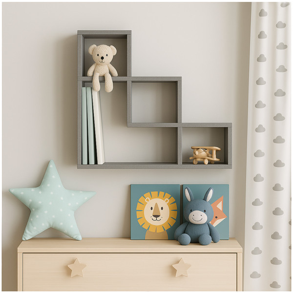 HTI-Living Stufenform Regal 61 x 56 x 17 cm Modernes Wandregal Betonfarben