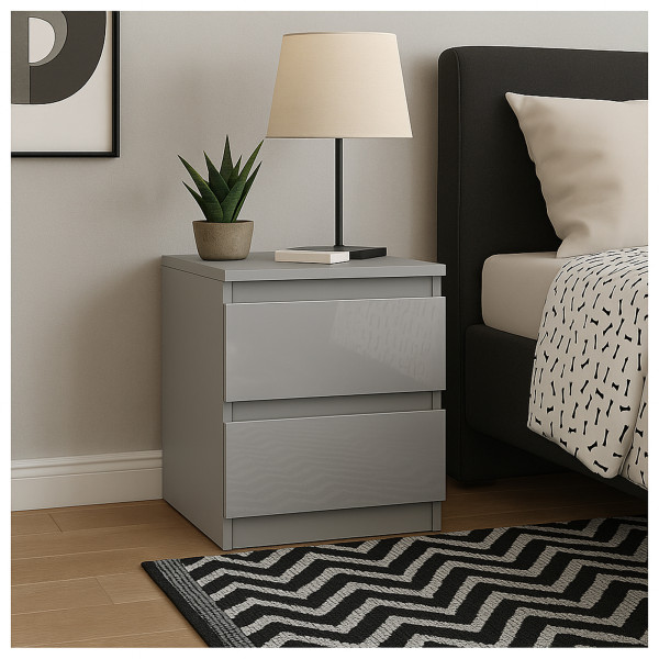 HTI-Living Hochglanz Grau Nachtschrank Kenji