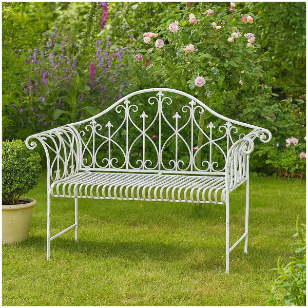 HTI-Living romantisch nostalgisch Metall Gartenbank Weiß