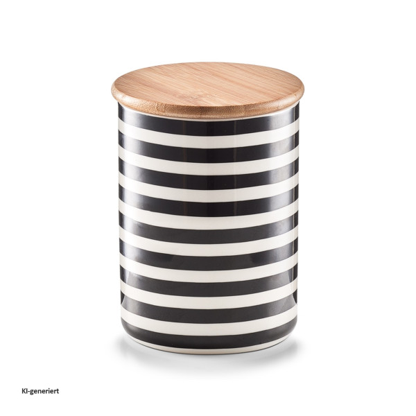 Vorratsdose m. Bambusdeckel "Stripes" Schwarz/weiß