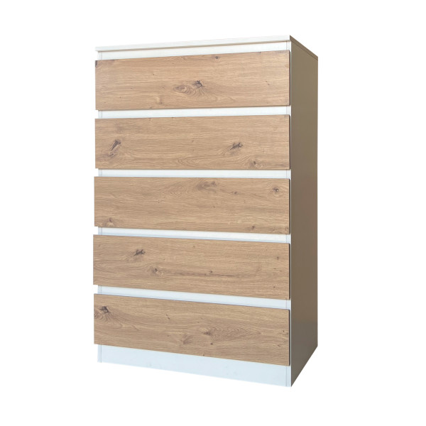 HTI-Living Thekla Weiß-Artisaneiche Kommode mit 5 grifflosen Schubladen