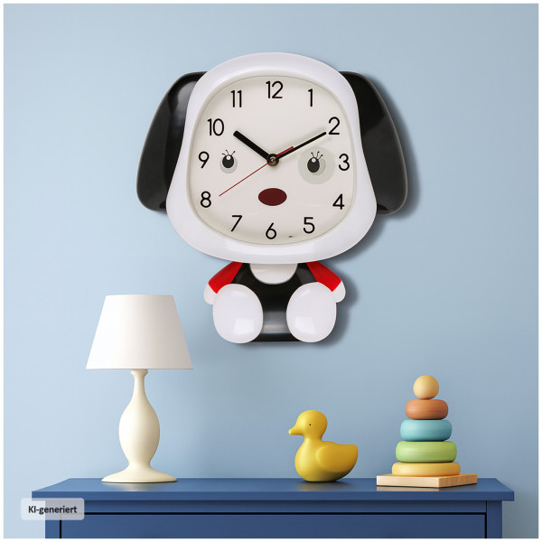 Wanduhr f Kinder, Hund, mit bewegl Augen &