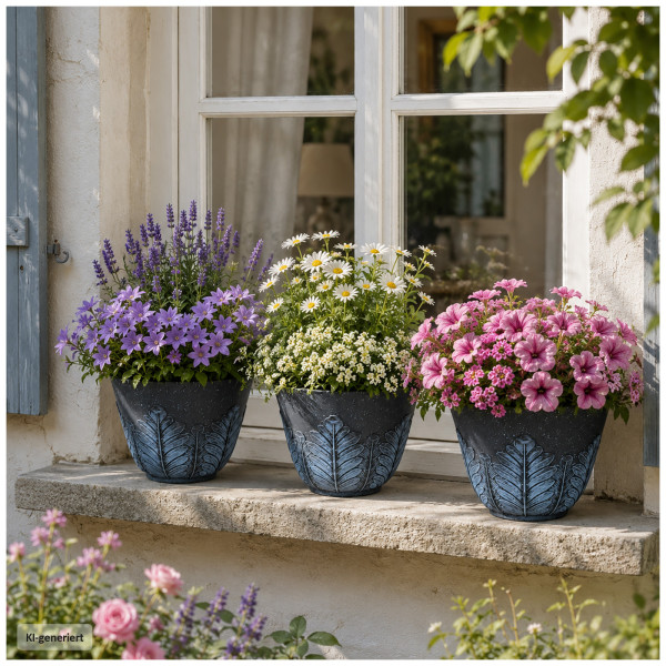 Blumentopfset Nessa, Feder, 3teilig, blau