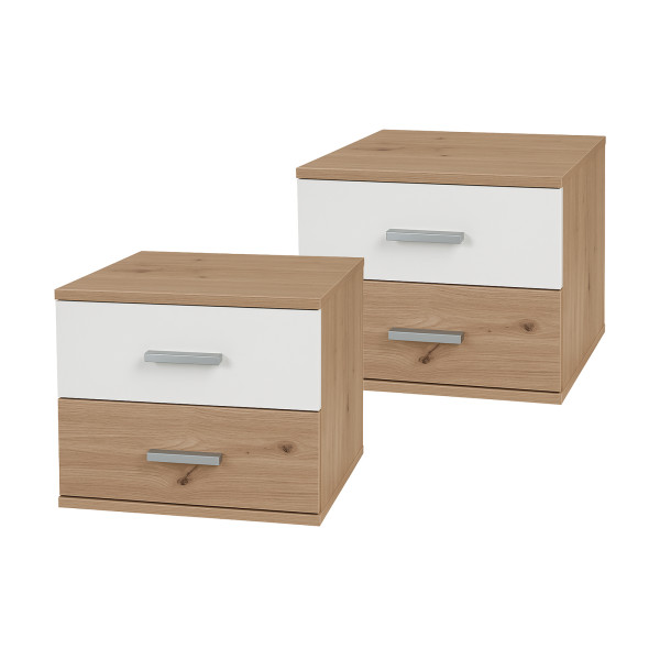 HTI-Living Nina Weiß Artisaneiche Nachtschrank mit 2 Schubladen 2er-Set