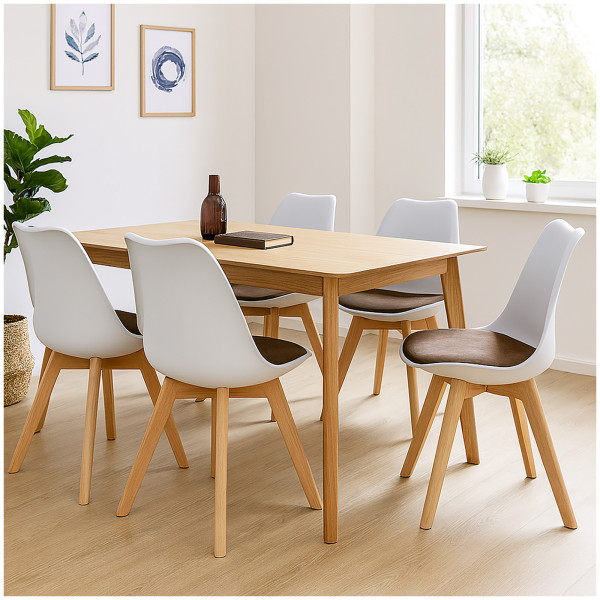 HTI-Living Atlanta Weiß/Braun Esszimmerstuhl Samt 4er Set