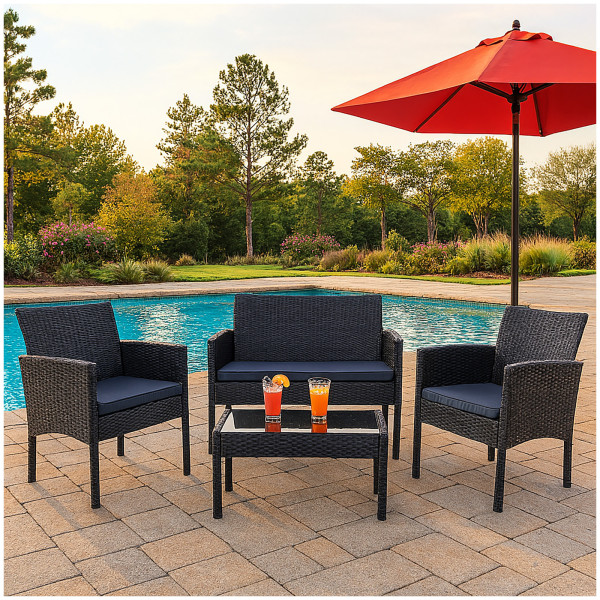 HTI-Living Gartenmöbel Set Zita 4-teiliges Polyrattan Lounge-Set mit Tisch