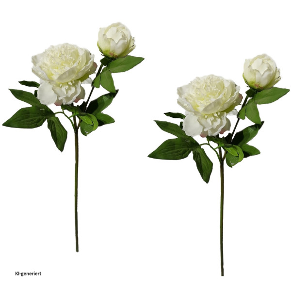 Pfingstrose Flora02, weiss, Kunstpflanze 2er Set
