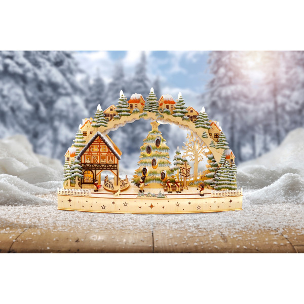 HTI-Living Winterdorf mit Zapfen Leuchtbogen LED