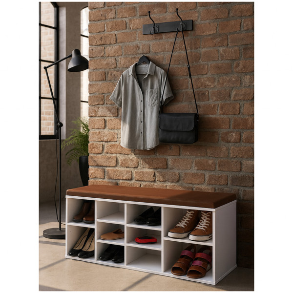 HTI-Living Weiß Anthrazit Schuhregal Garderobenbank Schuhbank mit Sitzpolster 10 Fächer
