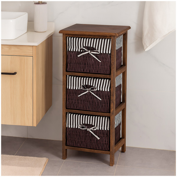 HTI-Living vielseitige Aufbewahrungslösung Praktisches Regal aus Paulowniaholz mit 3 Körben