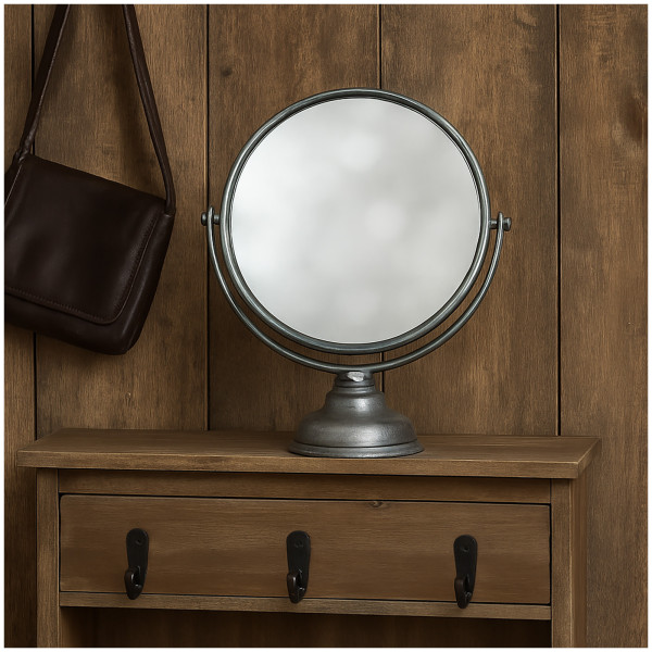 HTI-Living Vintage Tischspiegel Runder Standspiegel im rustikalen Silber-Look