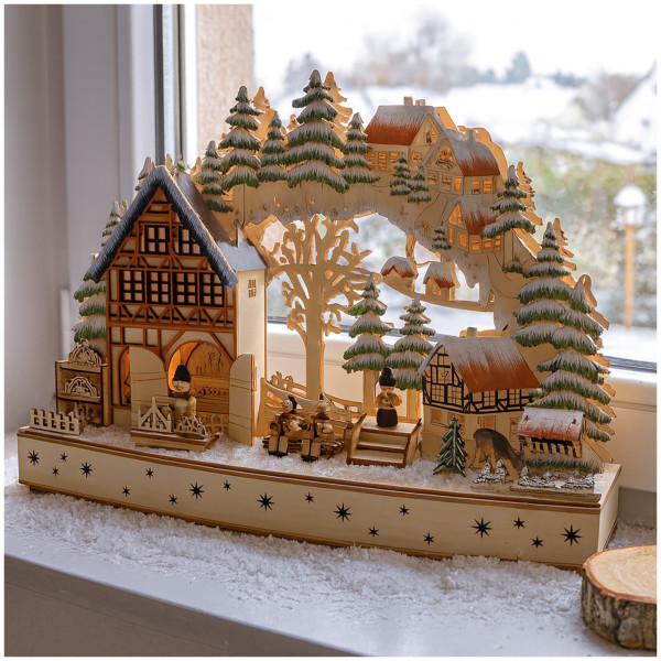 HTI-Living mit Wintermotiv und Figuren 50 x 30 cm Traditioneller Schwibbogen Holz