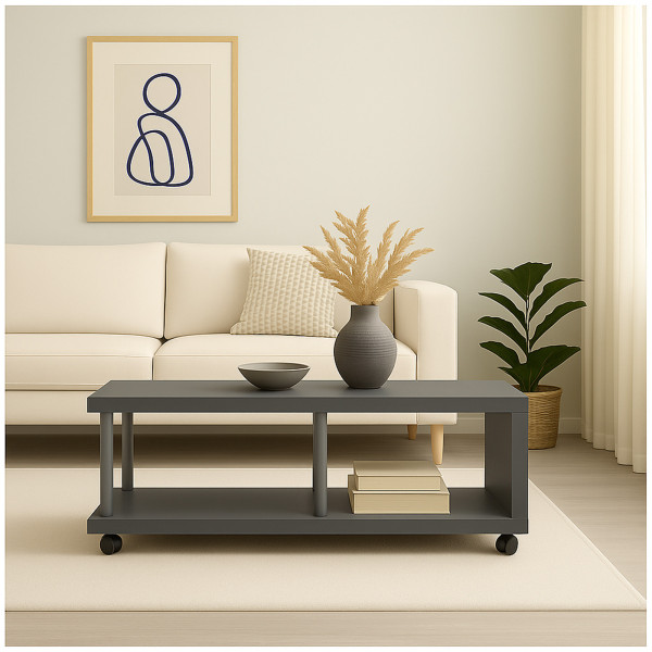 HTI-Living Betongrau Breite 110 cm Couchtisch mit Ablagefach und Rollen