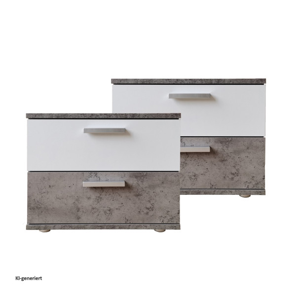 Nachtkonsole Nachtschrank Nina 2 Beton Weiß 2er