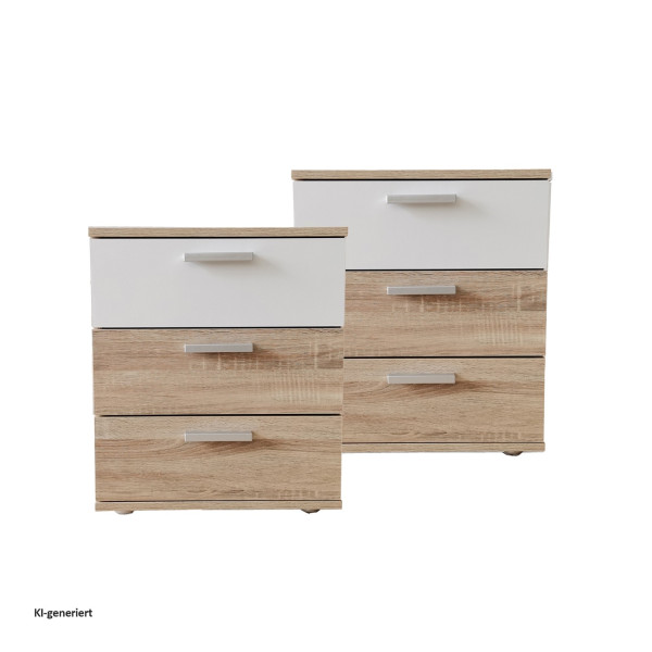 Nachtkonsole Nachtschrank Nina 3 Sonoma Weiß 2er