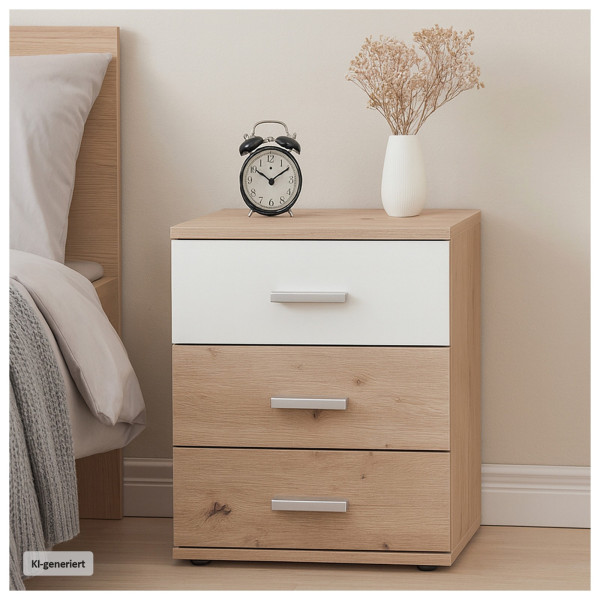 Nachtkonsole Nachtschrank Nina 3 Weiß Artisaneiche