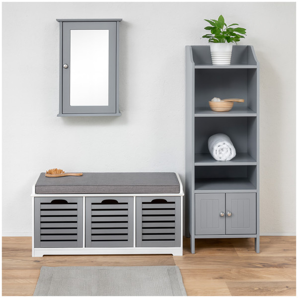 HTI-Living Garderobenbank mit Kissen Holzbank Flurbank Sitzbank Sarah mit Stauraum Grau Weiß