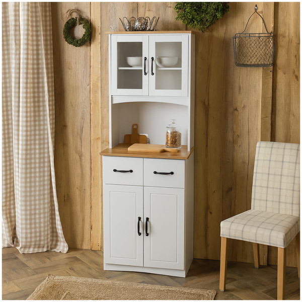 HTI-Living Landhausstil Weiß Eleganter Küchenschrank mit Glasvitrine