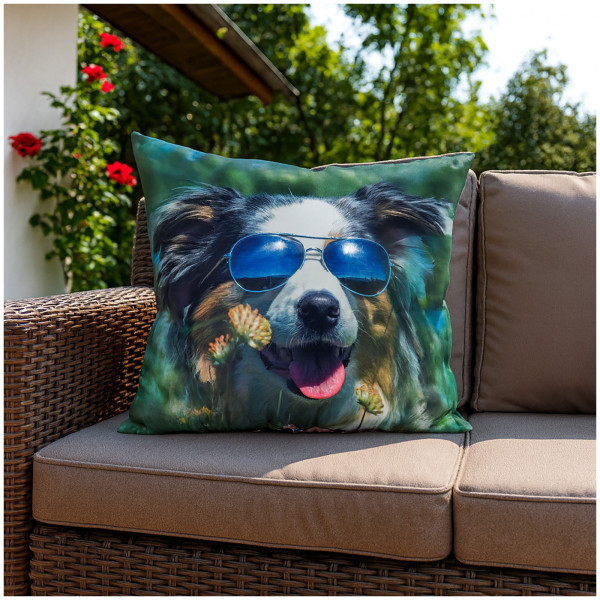 formano 45 x 45 cm Hund mit Sonnenbrille Dekokissen für Sofa und Outdoor Möbel