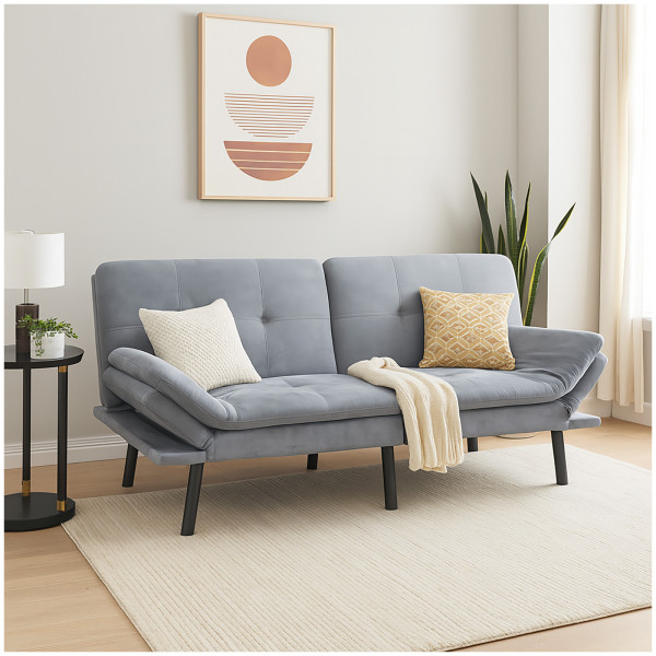 HTI-Living Grau Sofa mit verstellbaren Armlehnen