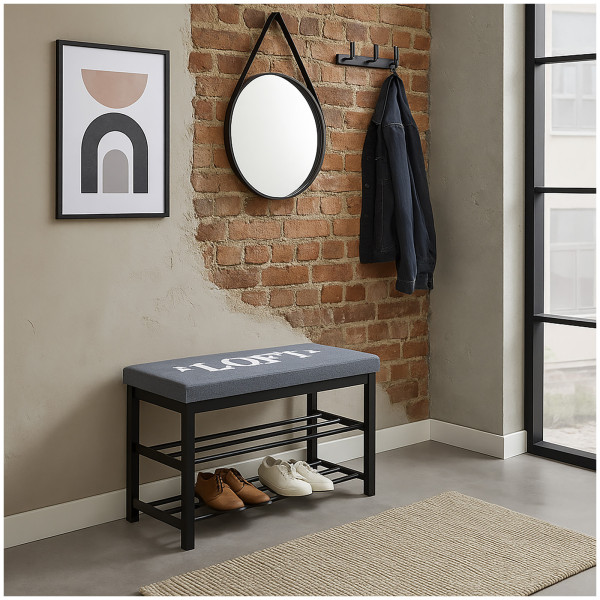 HTI-Living Metallgestell mit LOFT Aufschrift Sitzbank mit Schuhregal und Polster