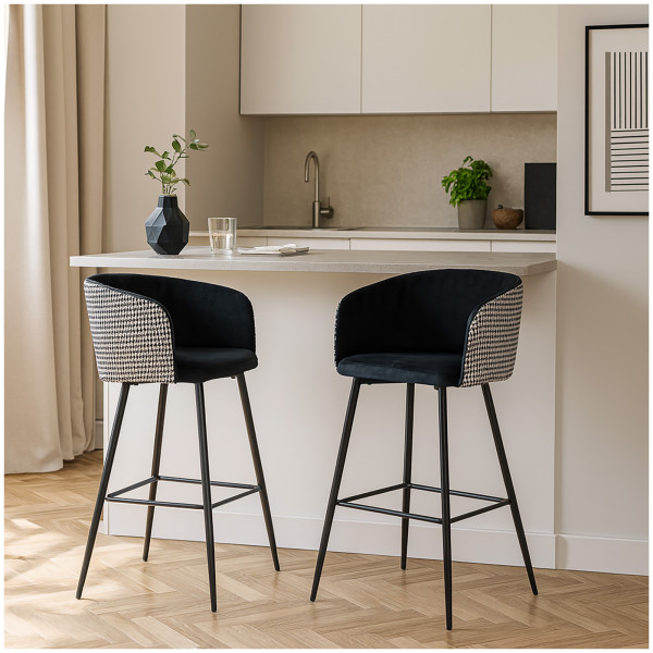HTI-Living moderner Barstuhl in Schwarz/Weiß 2er Set Barhocker mit Lehne