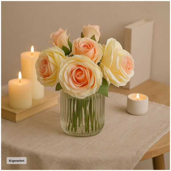 Rosen in Vase,weiss-rosa, Flora02, Kunstpflanze