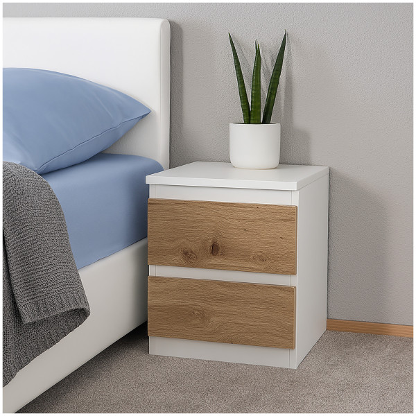 HTI-Living mit 2 grifflosen Schubladen Nachtkommode 2er Set Weiß-Artisaneiche