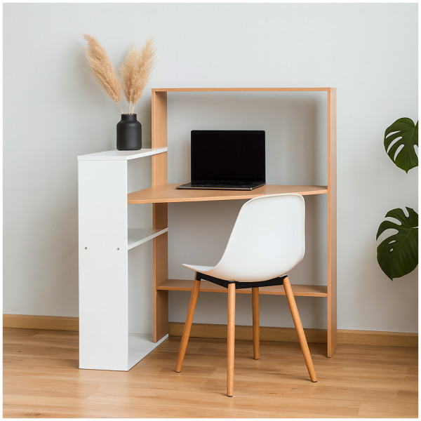 HTI-Line Holz Weiss modern für Homeoffice und Büro Winkelschreibtisch mit Regal platzsparender Schre