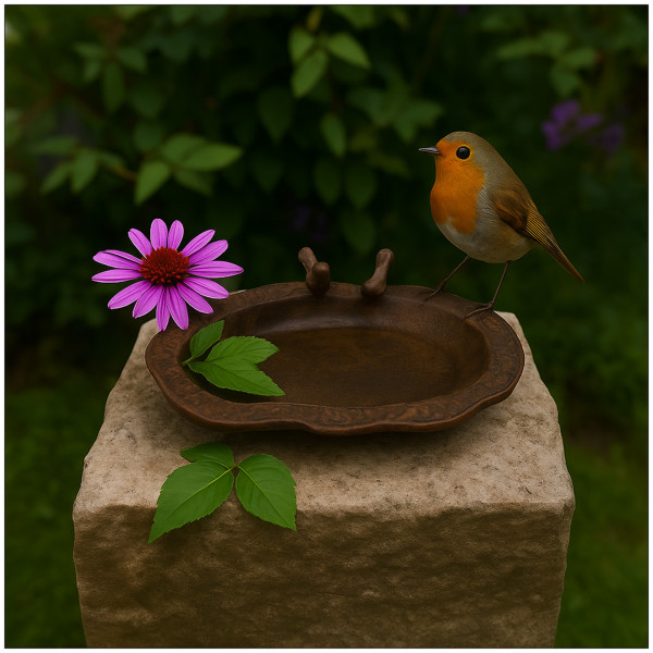 HTI-Living Gartendekoration Dekorative Vogeltränke aus Metall braun