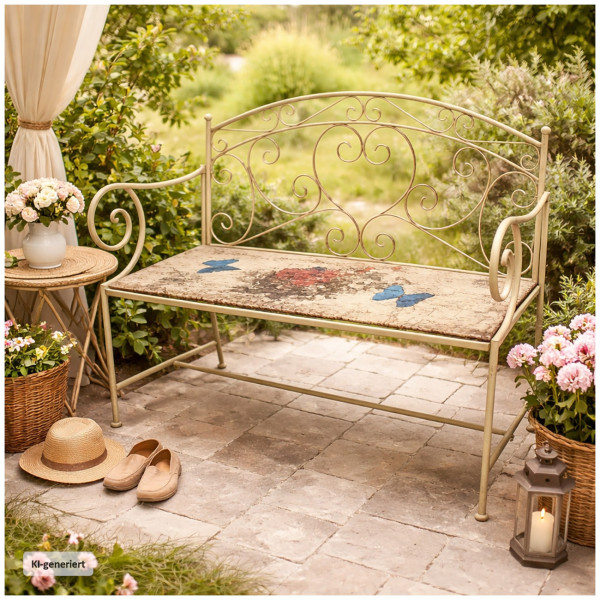 Gartenbank Flowers and Plants creme Motivdruck Metallbank