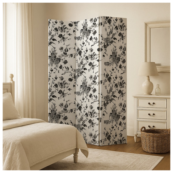 Paravent Blumen Black and White