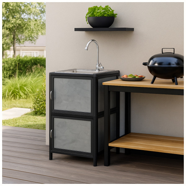 HTI-Living für Outdoorküche Grau Spüle mit Unterschrank