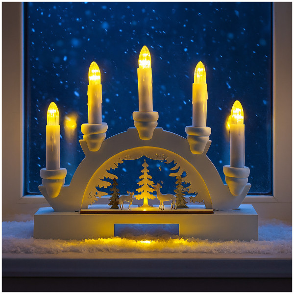 HTI-Living Batteriebetrieben LED Schwibbogen weiß mit Rehen im Wald