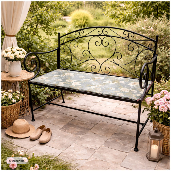 Gartenbank Celia "Petunien" Motivdruck Schwarz Metall
