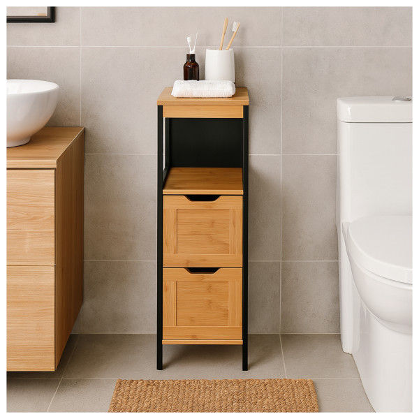 HTI-Living Schwarz Holzoptik Beistellschränkchen mit 2 Schubladen